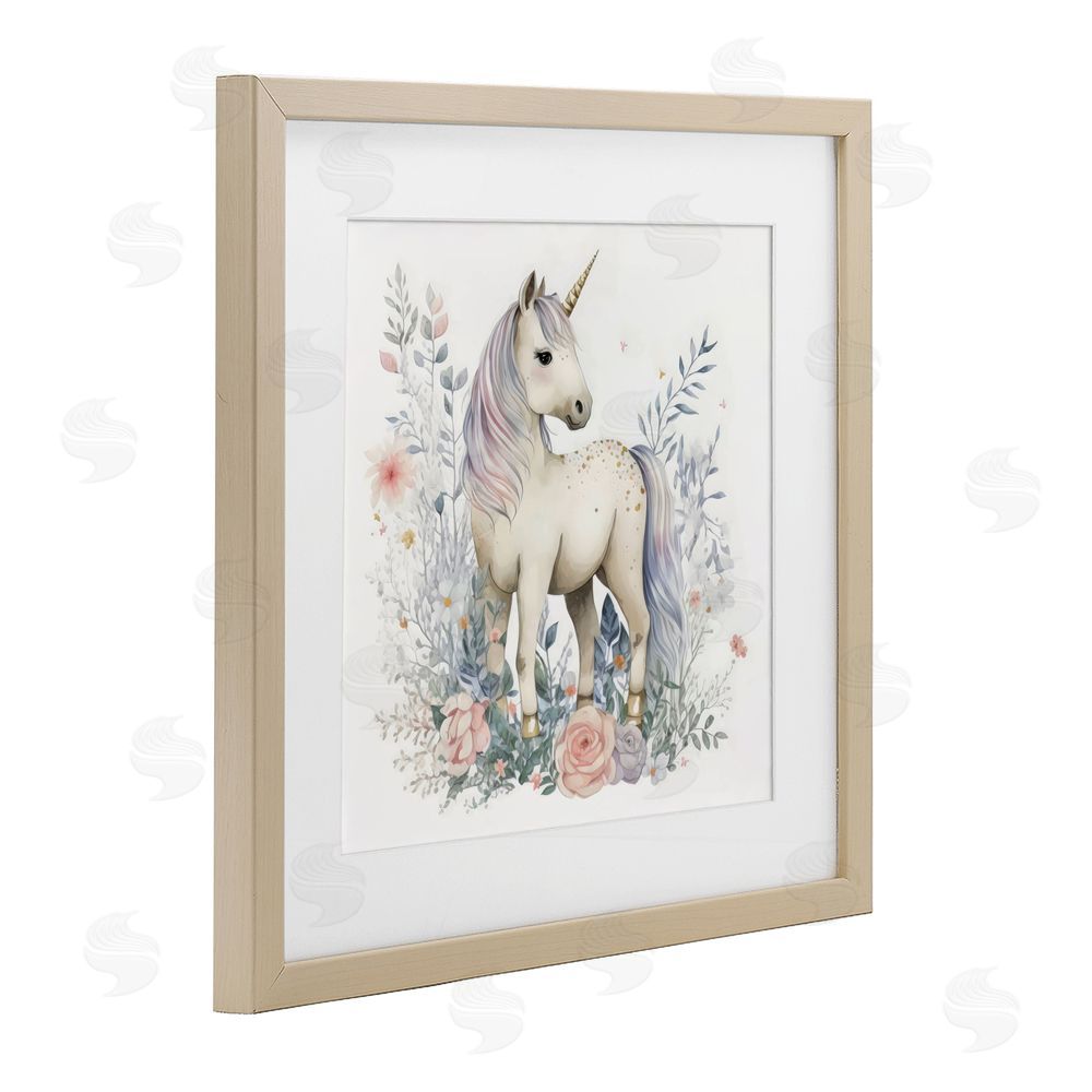Creative Studio Unicorn in Delicate Floral Forest Brown Framed Print Under Glass Wall Art
