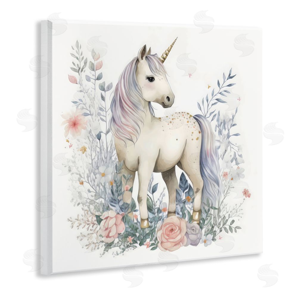 Creative Studio Unicorn in Delicate Floral Forest Wall Plaque Art Print