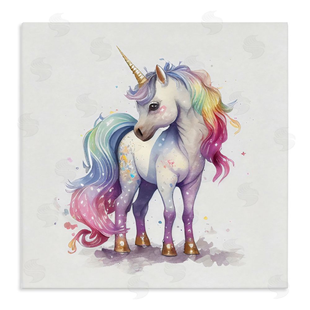 Creative Studio Watercolor Unicorn & Rainbow Mane Stretched Canvas Wall Art Print