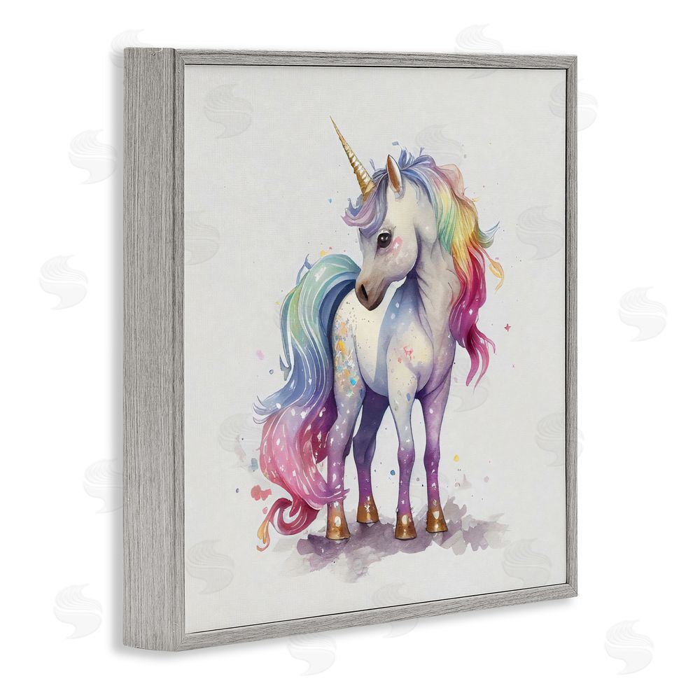 Creative Studio Watercolor Unicorn & Rainbow Mane Gray Framed Giclee Wall Art Print