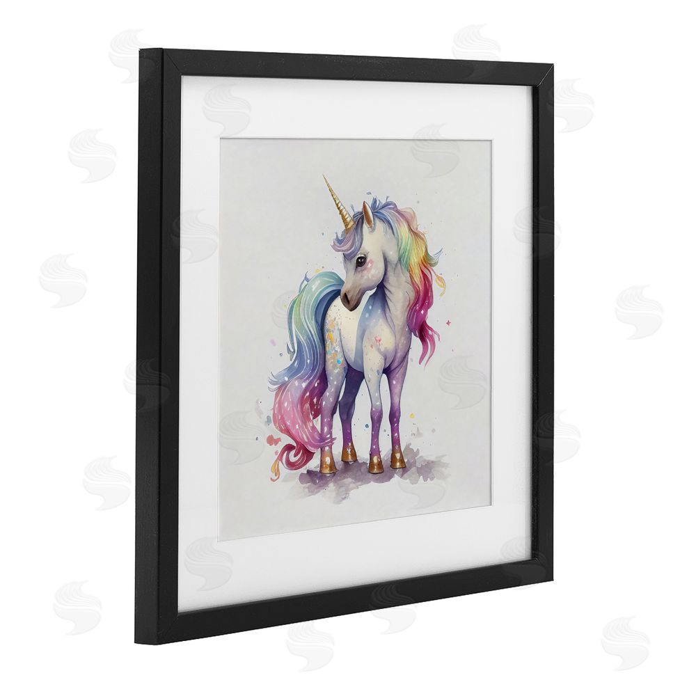 Creative Studio Watercolor Unicorn & Rainbow Mane Black Framed Print Under Glass Wall Art