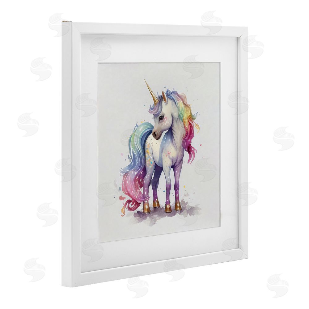 Creative Studio Watercolor Unicorn & Rainbow Mane White Framed Print Under Glass Wall Art