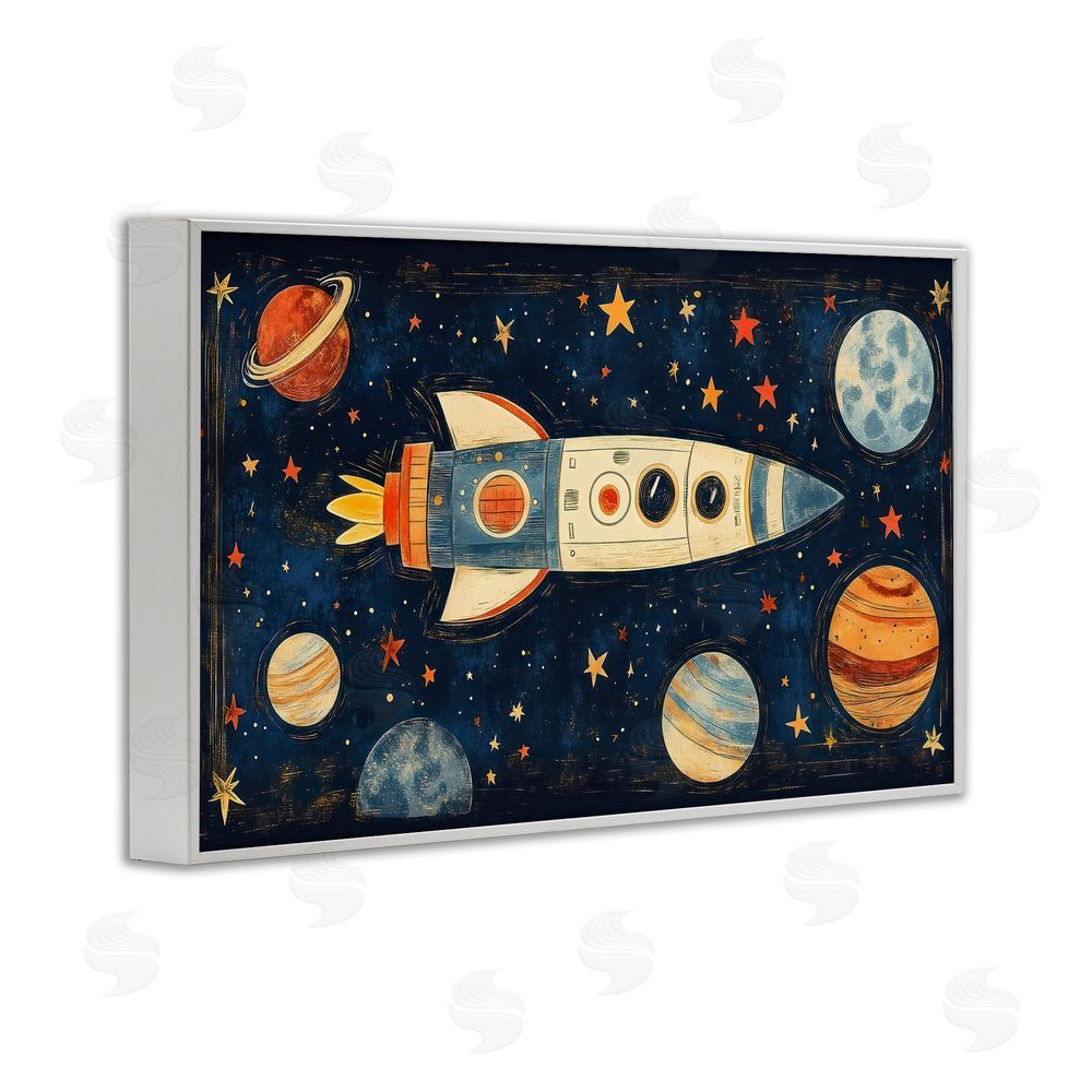 Creative Studio Retro Rocket & Planets White Framed Giclee Wall Art Print