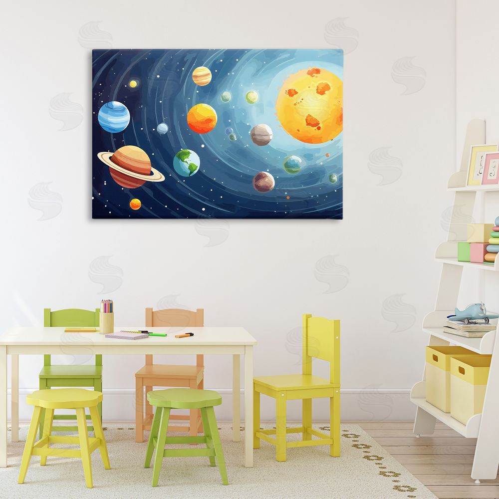 Creative Studio Solar System Planets Orbit Stretched Canvas Wall Art Print in Room