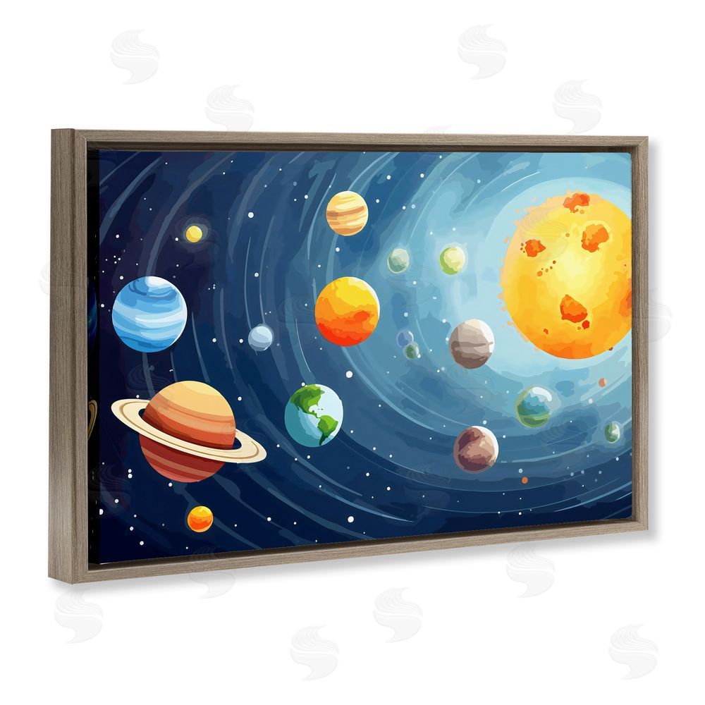Creative Studio Solar System Planets Orbit Brown Floating Frame Canvas Wall Art Print