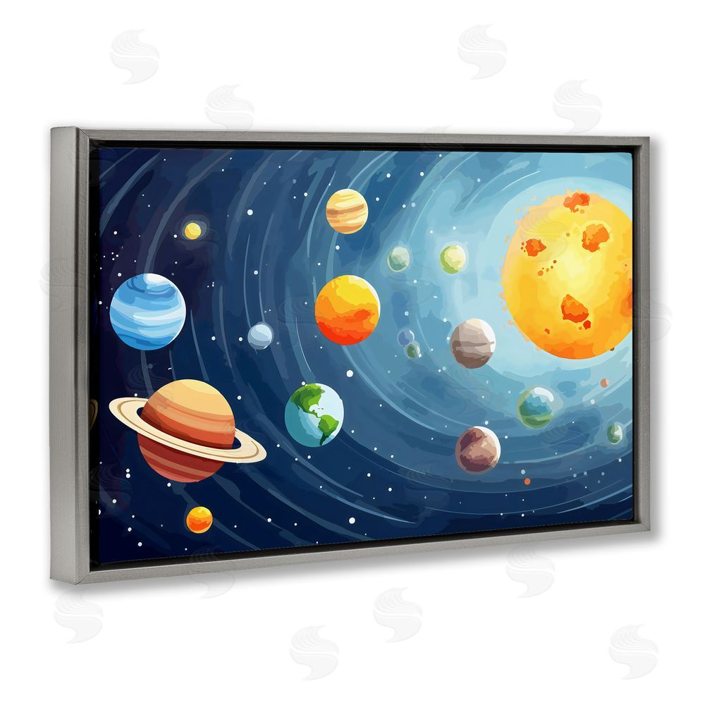 Creative Studio Solar System Planets Orbit Gray Floating Frame Canvas Wall Art Print