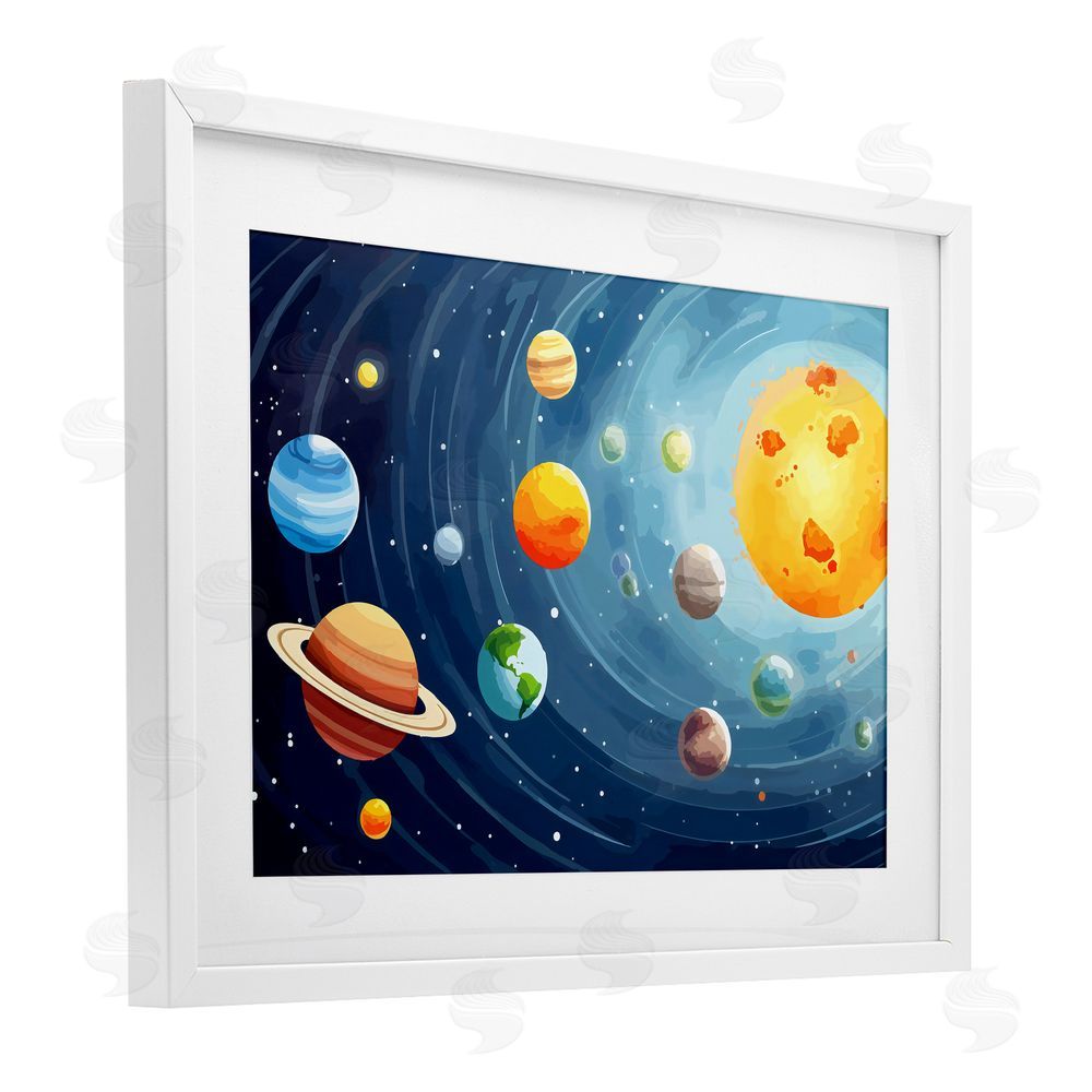 Creative Studio Solar System Planets Orbit White Framed Print Under Glass Wall Art