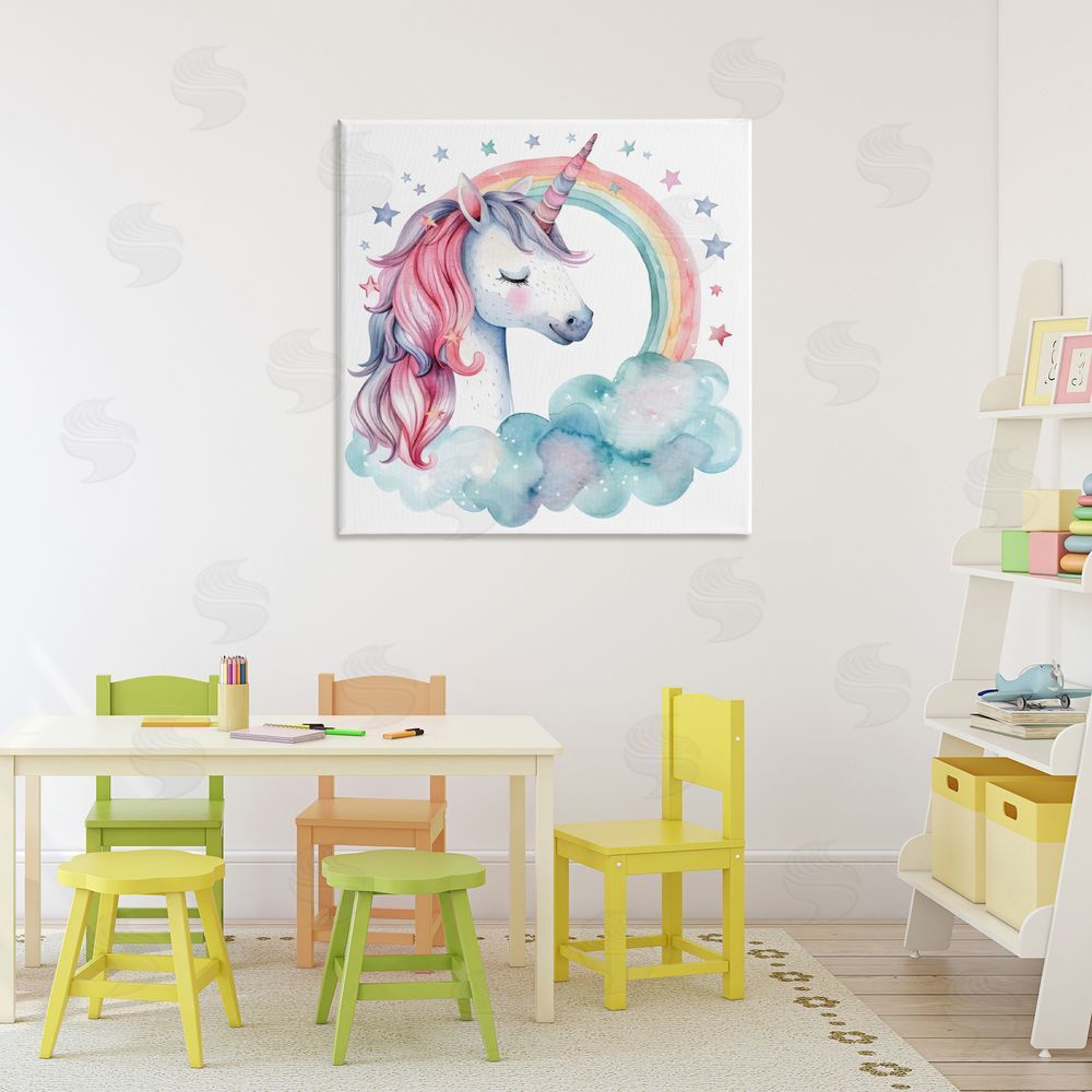 Creative Studio Starry Rainbow Unicorn Stretched Canvas Wall Art Print in Room
