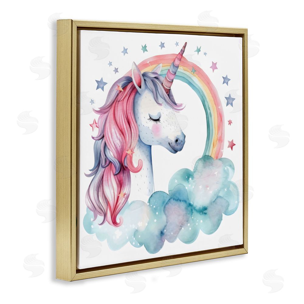 Creative Studio Starry Rainbow Unicorn Gold Floating Frame Canvas Wall Art Print