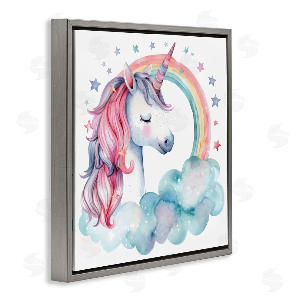 Creative Studio Starry Rainbow Unicorn Gray Floating Frame Canvas Wall Art Print