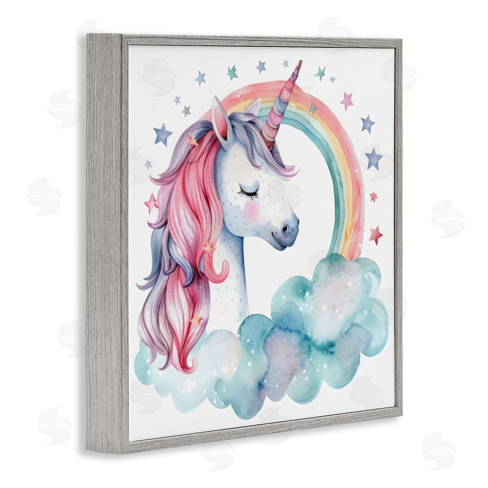 Creative Studio Starry Rainbow Unicorn Gray Framed Giclee Wall Art Print