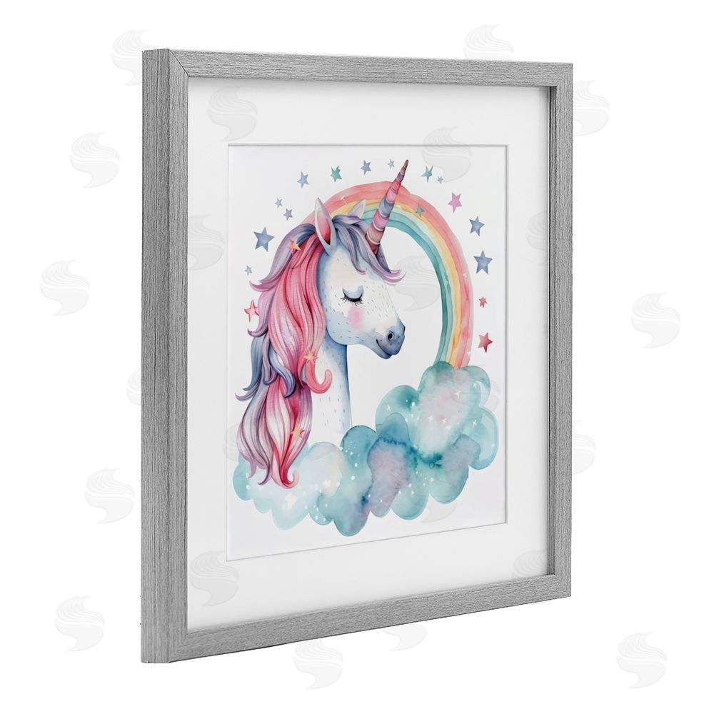 Creative Studio Starry Rainbow Unicorn Gray Framed Print Under Glass Wall Art