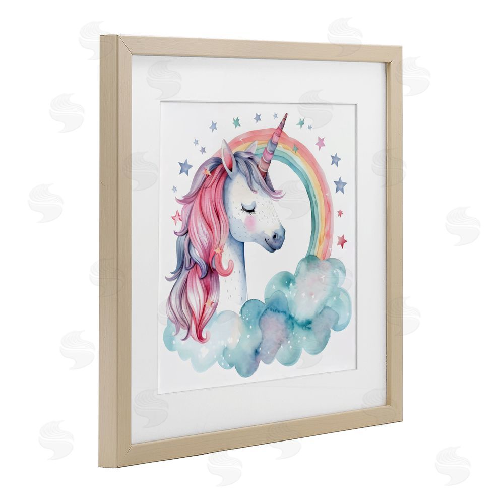 Creative Studio Starry Rainbow Unicorn Brown Framed Print Under Glass Wall Art