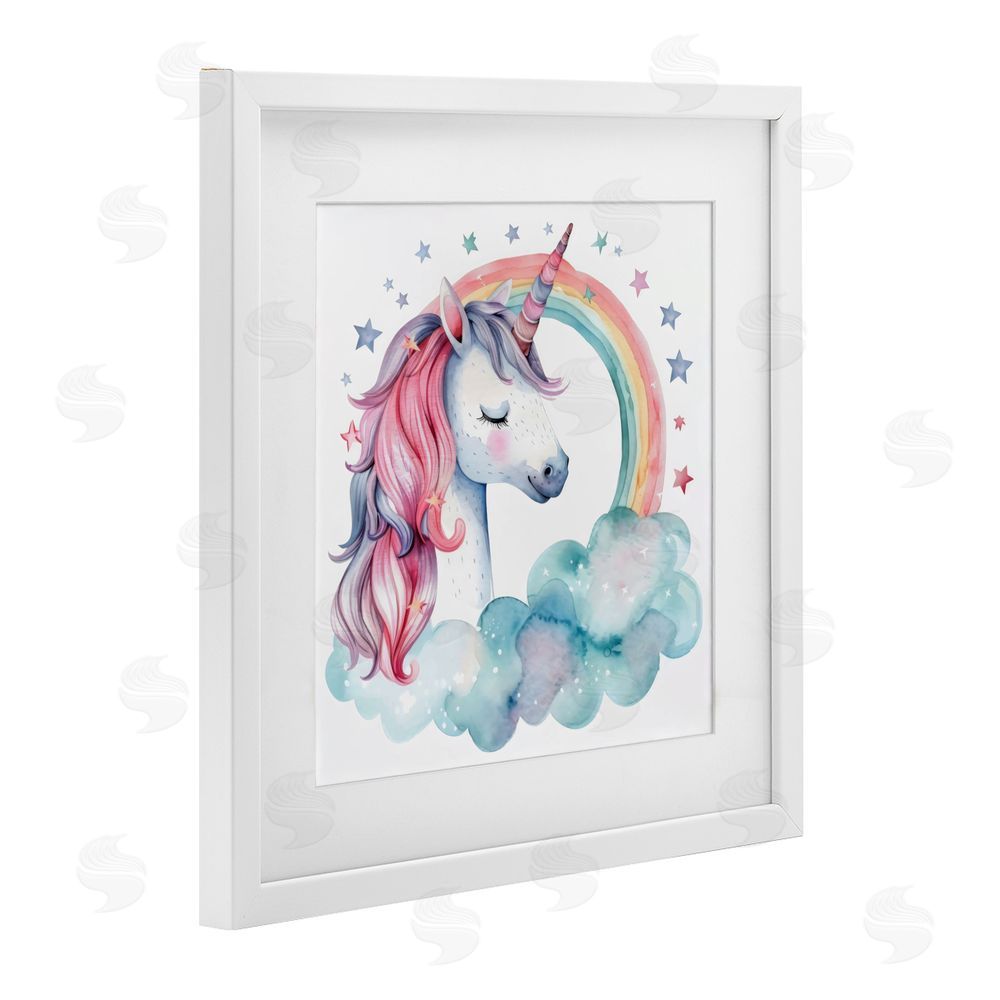 Creative Studio Starry Rainbow Unicorn White Framed Print Under Glass Wall Art