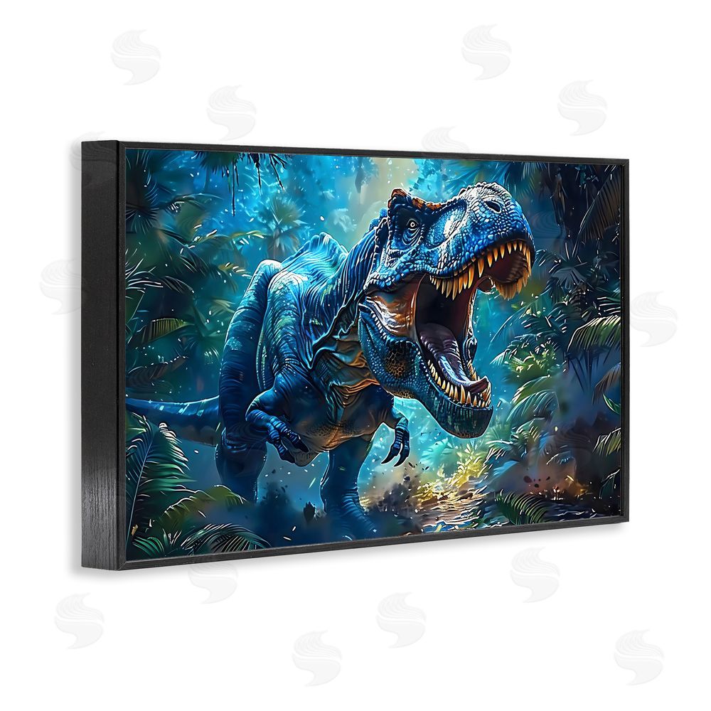 Creative Studio Blue Toned Dinosaur Roar Black Framed Giclee Wall Art Print