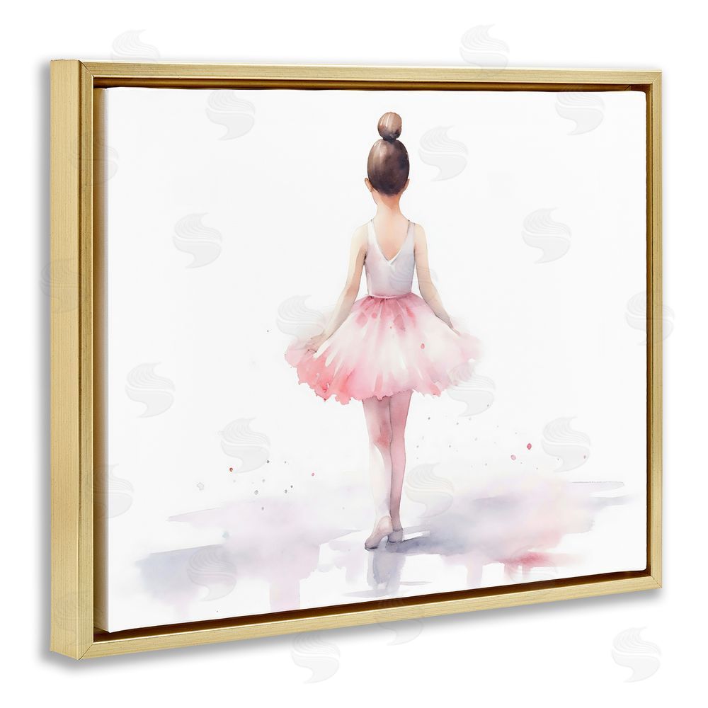 Creative Studio Ballerina Facing Away Gold Floating Frame Canvas Wall Art Print