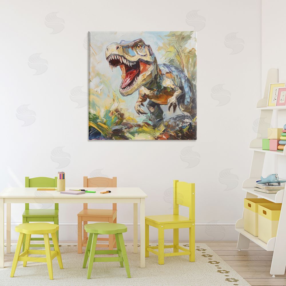 Creative Studio Enchanting T-Rex Roar Stretched Canvas Wall Art in Room
