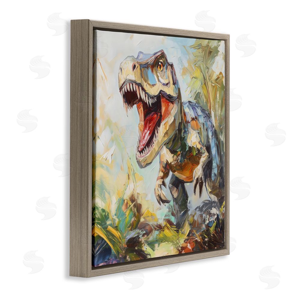 Creative Studio Enchanting T-Rex Roar Brown Floating Frame Canvas Wall Art