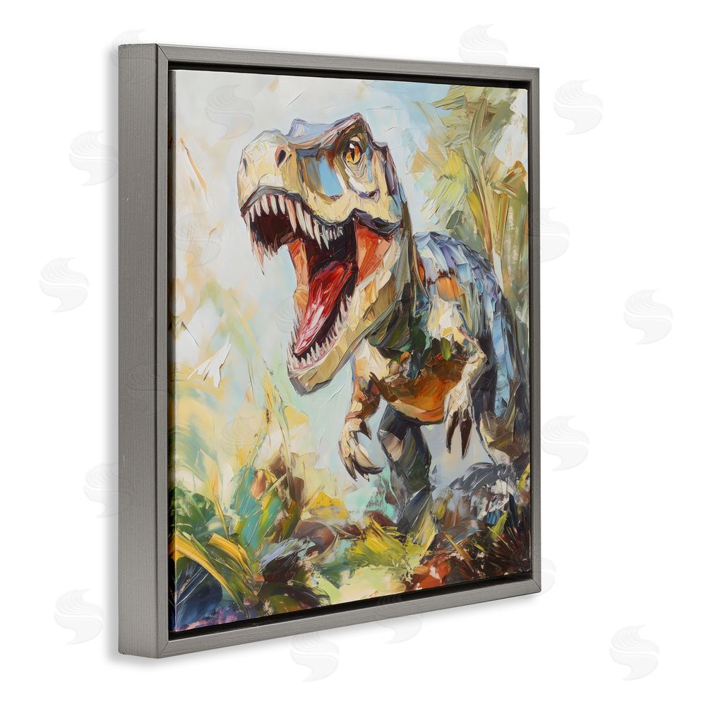 Creative Studio Enchanting T-Rex Roar Gray Floating Frame Canvas Wall Art