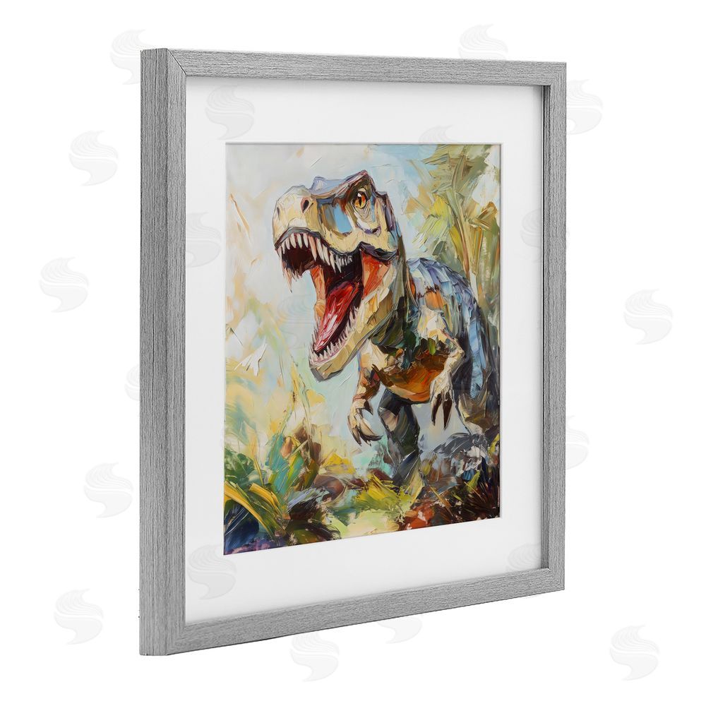 Creative Studio Enchanting T-Rex Roar Gray Framed Print Under Glass with Mat Wall Art
