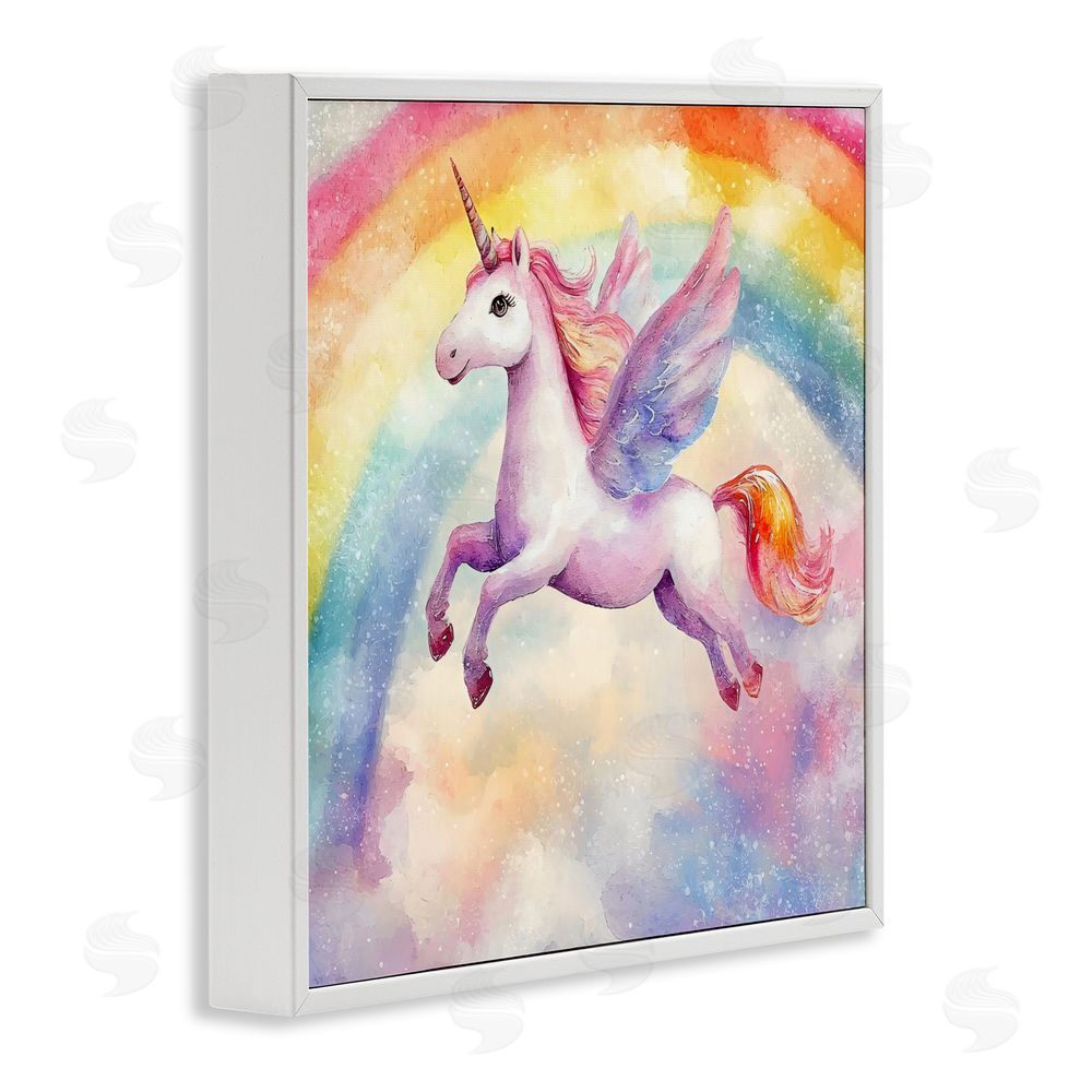 Creative Studio Flying Unicorn In Rainbow Sky White Framed Giclee Wall Art Print