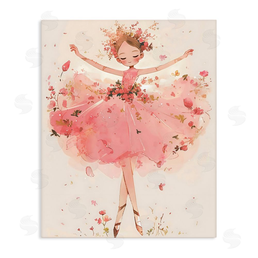 Creative Studio Pink Floral Dress Ballerina Stretched Canvas Wall Art Print