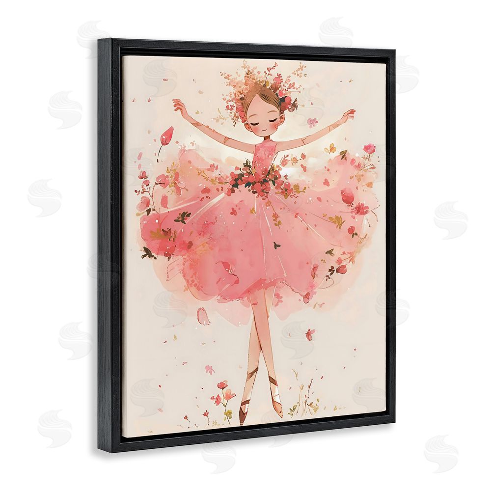Creative Studio Pink Floral Dress Ballerina Black Floating Frame Canvas Wall Art Print