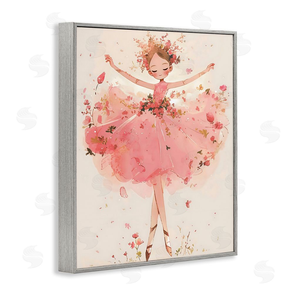 Creative Studio Pink Floral Dress Ballerina Gray Framed Giclee Wall Art Print