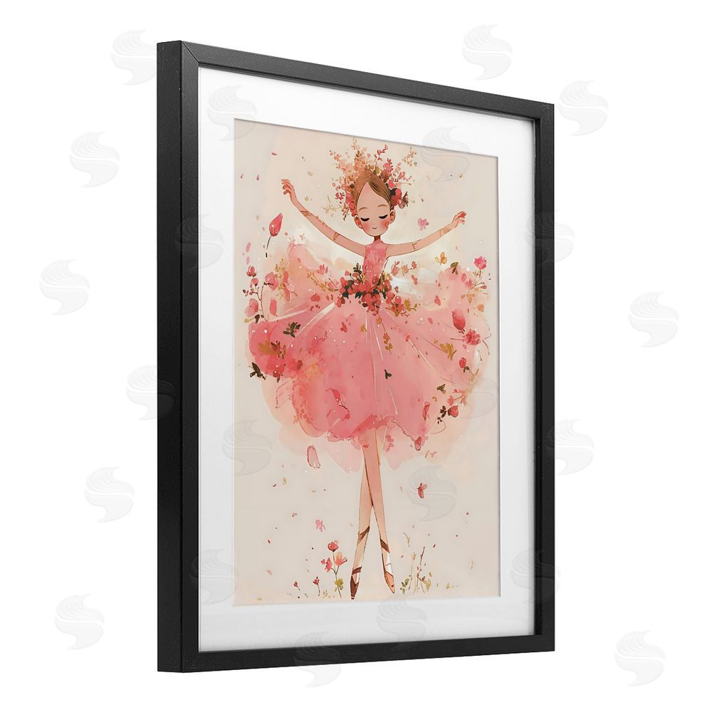 Creative Studio Pink Floral Dress Ballerina Black Framed Print Under Glass Wall Art