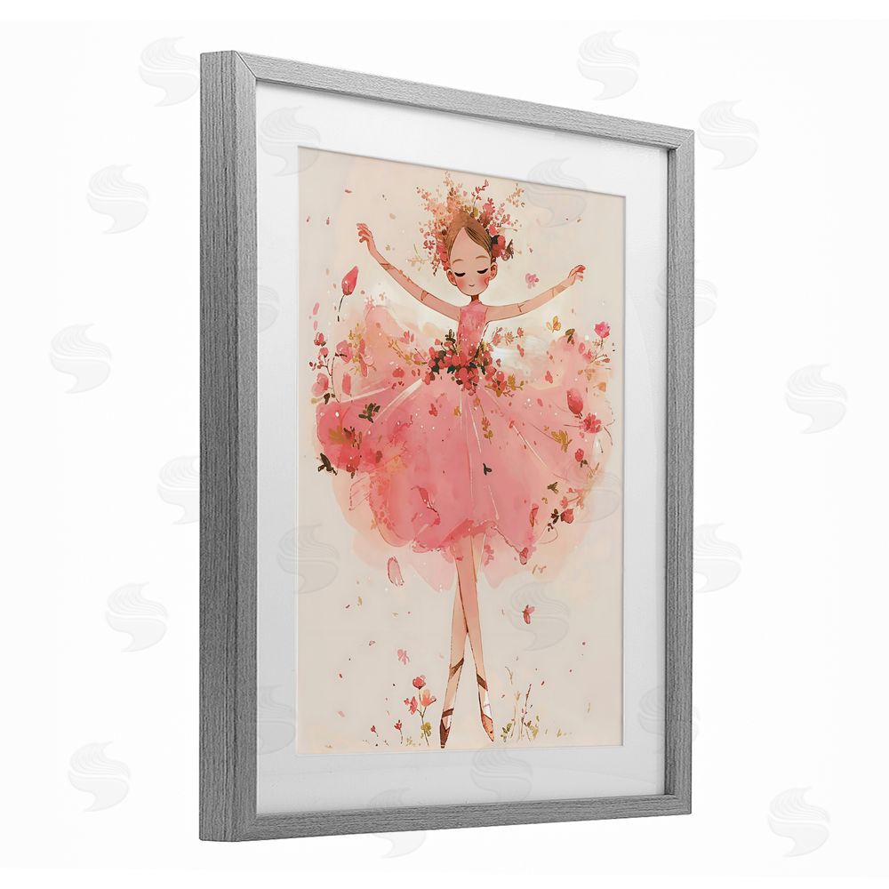 Creative Studio Pink Floral Dress Ballerina Gray Framed Print Under Glass Wall Art