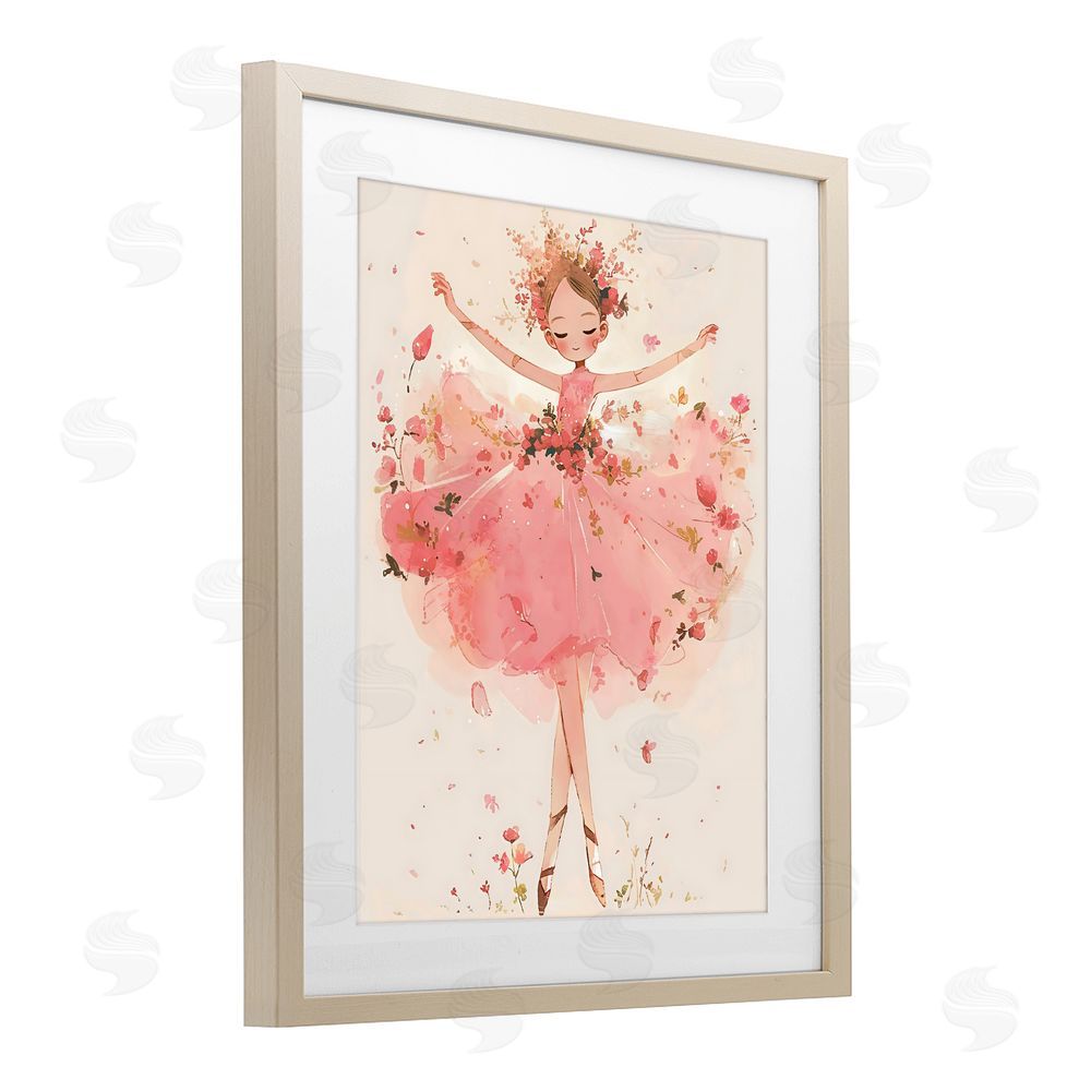 Creative Studio Pink Floral Dress Ballerina Brown Framed Print Under Glass Wall Art