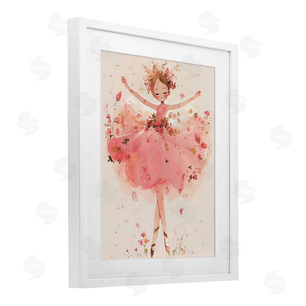 Creative Studio Pink Floral Dress Ballerina White Framed Print Under Glass Wall Art