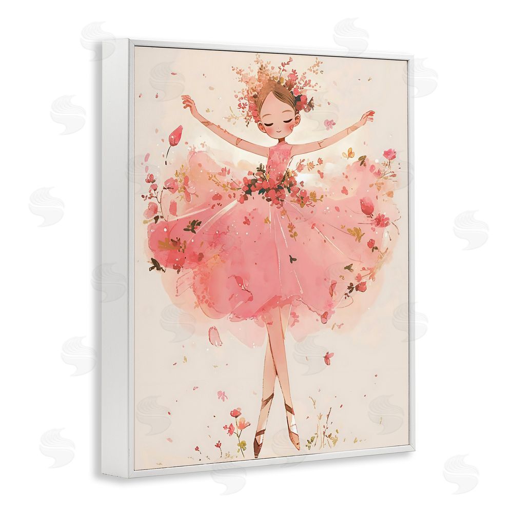 Creative Studio Pink Floral Dress Ballerina White Framed Giclee Wall Art Print