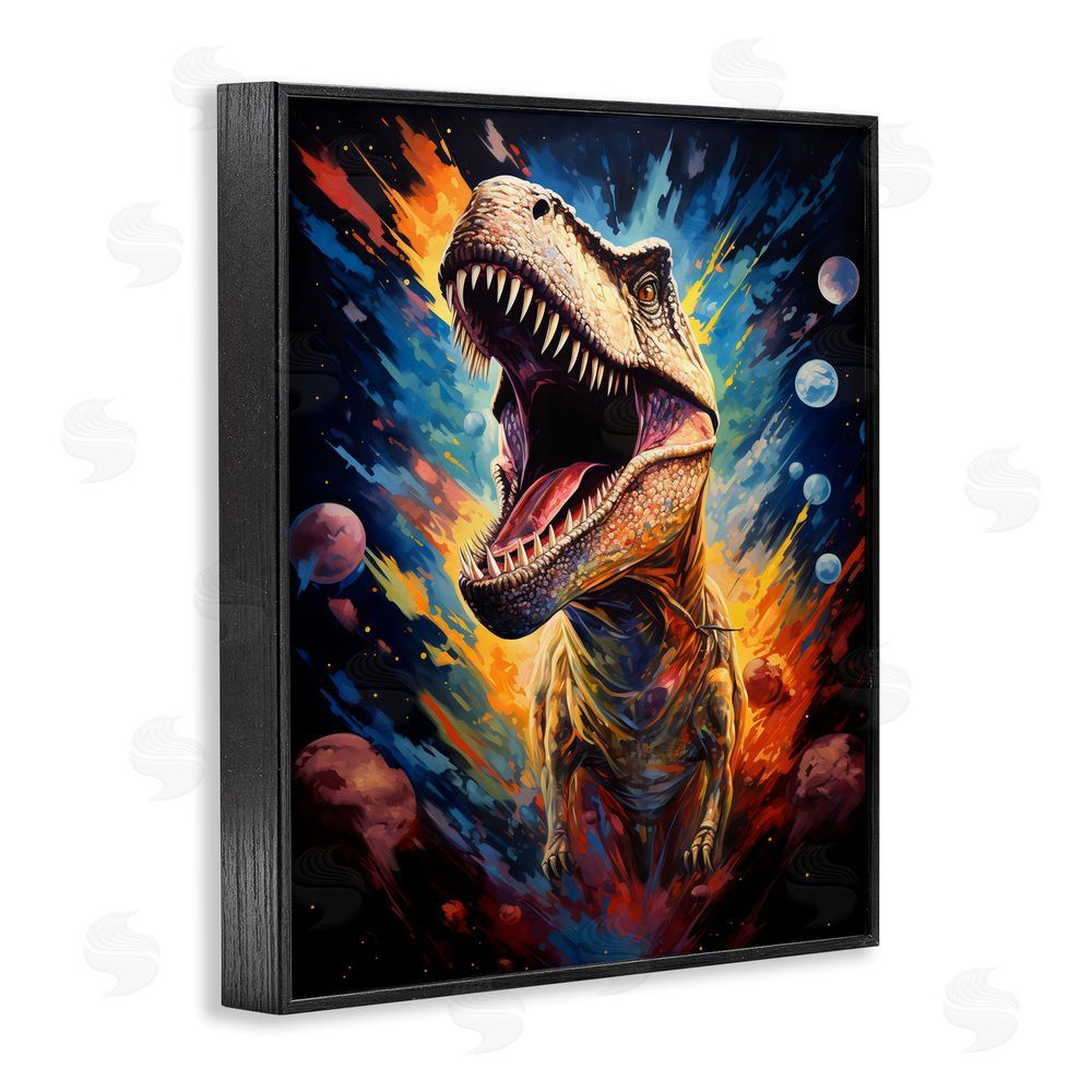 Creative Studio Dinosaur with Planets Blacked Framed Giclee Wall Art Print