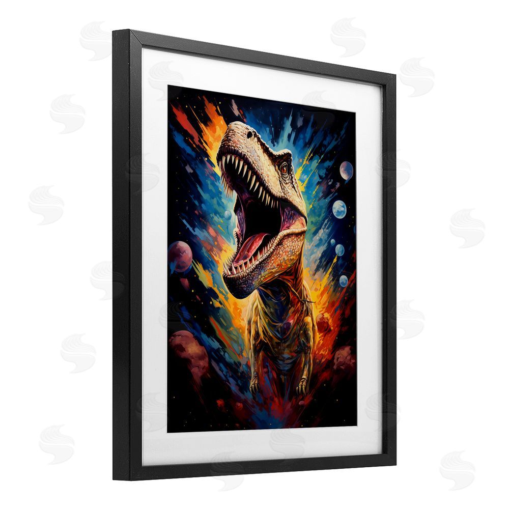 Creative Studio Dinosaur with Planets Black Framed Print Under Glass with Mat Wall Art