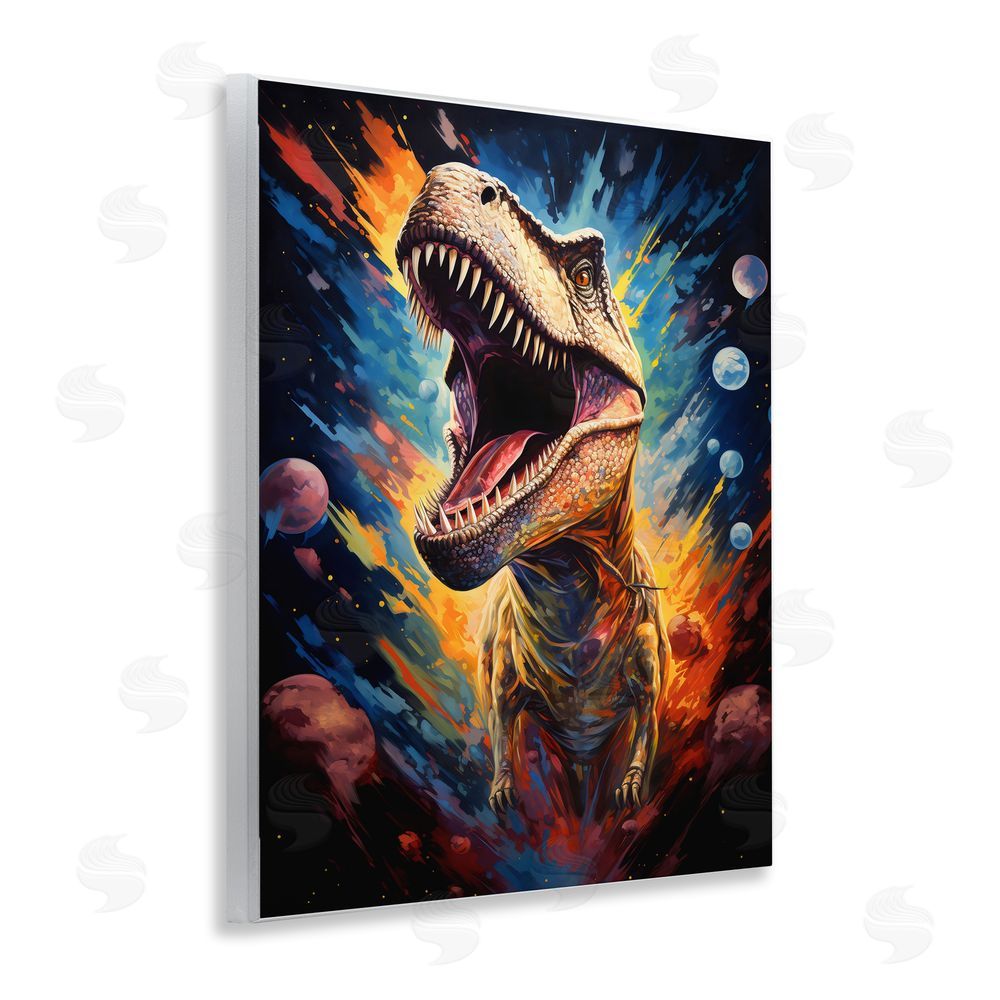 Creative Studio Dinosaur with Planets Wooden Wall Plaque Art Print
