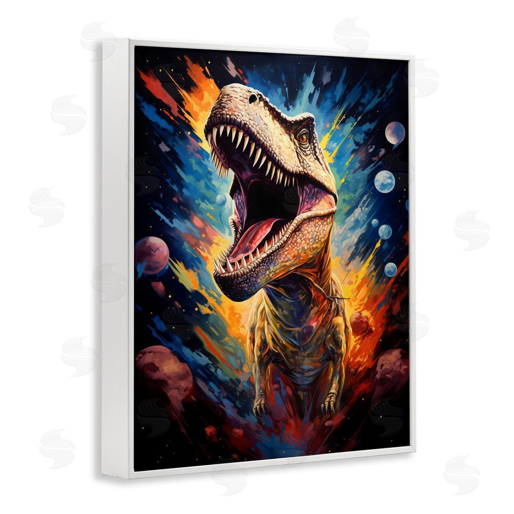 Creative Studio Dinosaur with Planets White Framed Giclee Wall Art Print