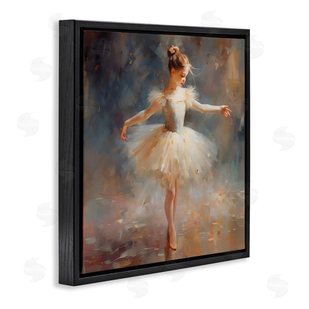 Creative Studio Ballerina In White Tutu Black Floating Frame Canvas Wall Art Print