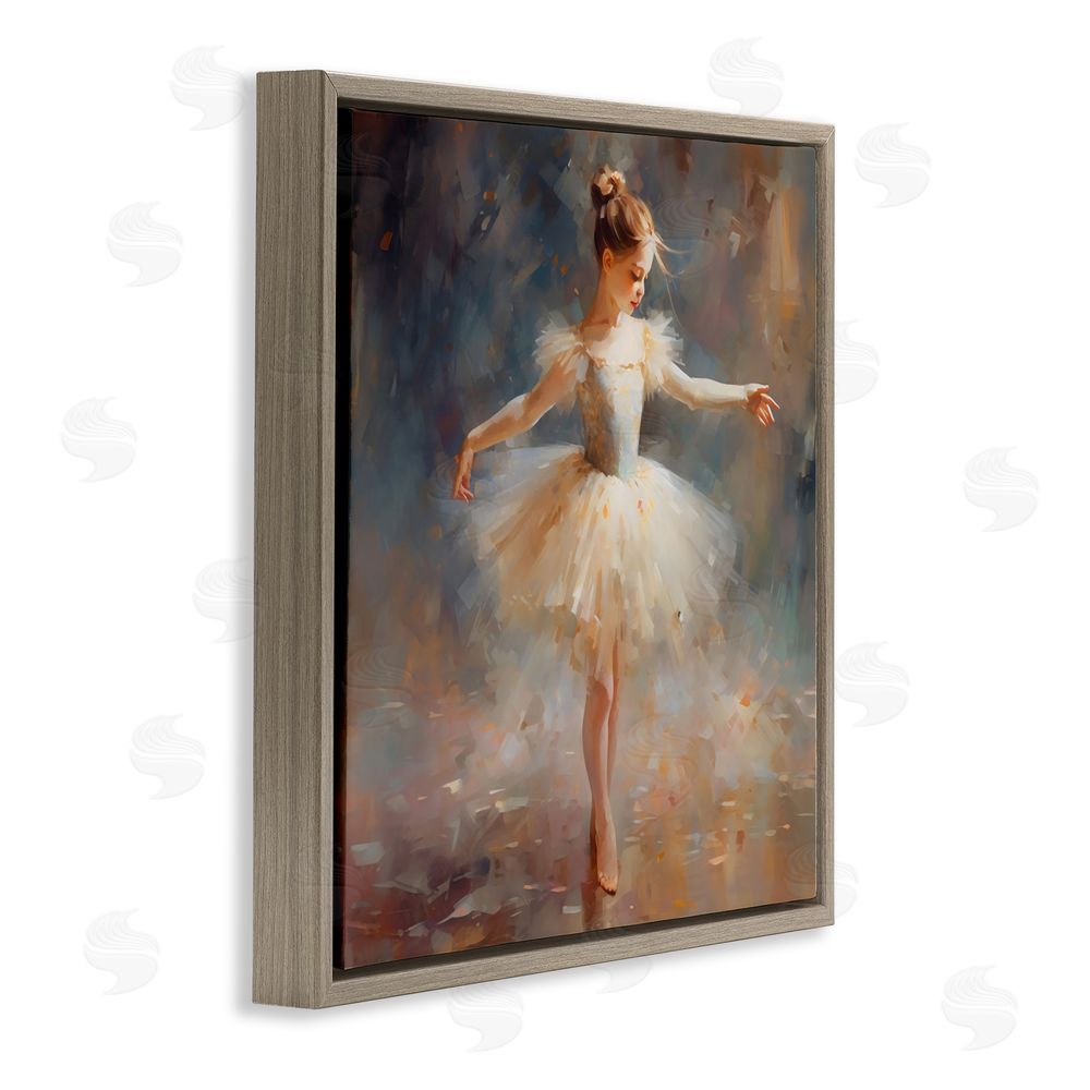 Creative Studio Ballerina In White Tutu Brown Floating Frame Canvas Wall Art Print
