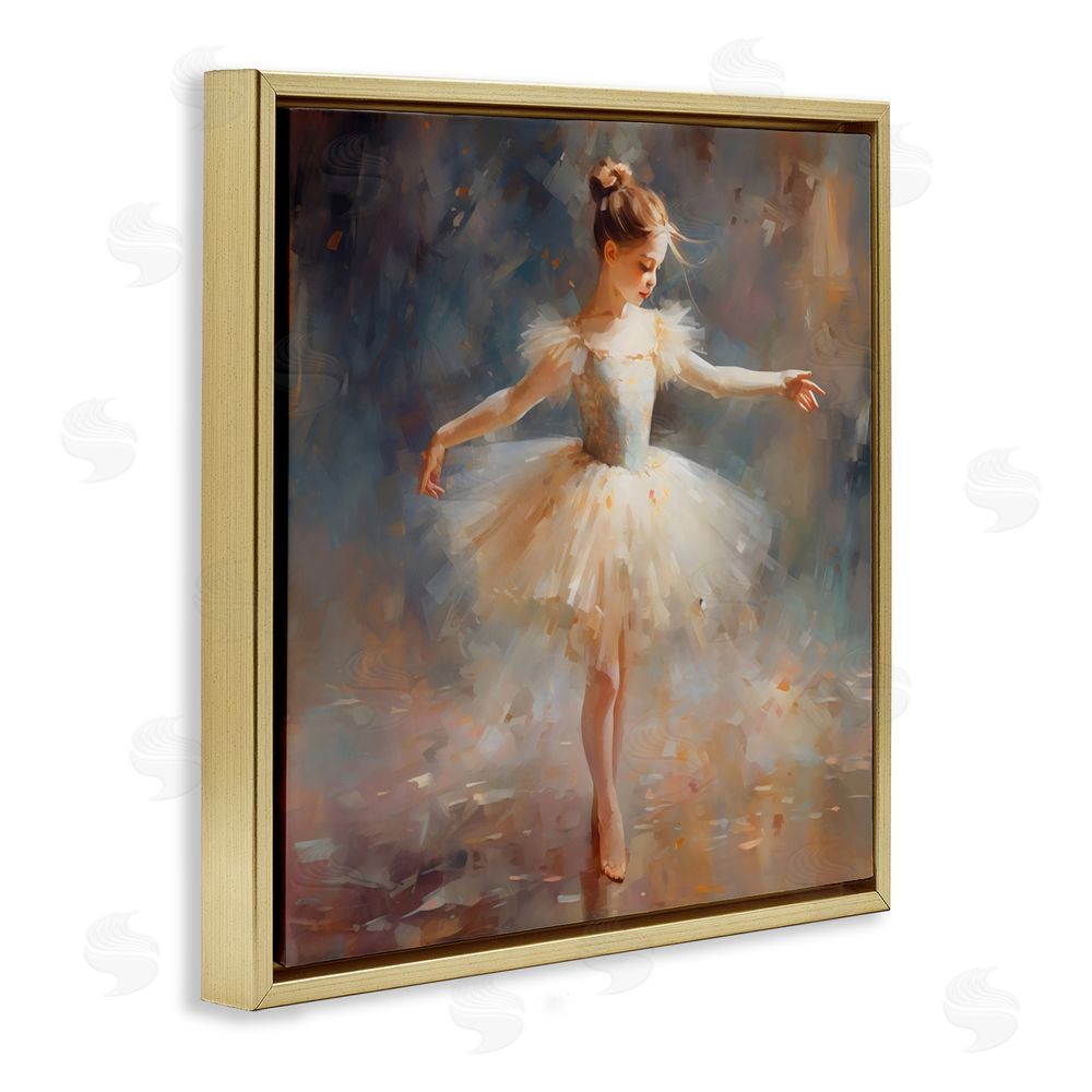 Creative Studio Ballerina In White Tutu Gold Floating Frame Canvas Wall Art Print