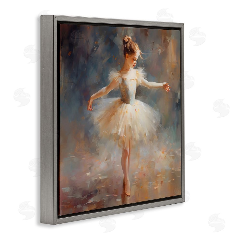 Creative Studio Ballerina In White Tutu Gray Floating Frame Canvas Wall Art Print