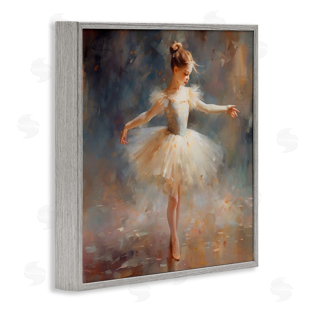 Creative Studio Ballerina In White Tutu Gray Framed Giclee Wall Art Print