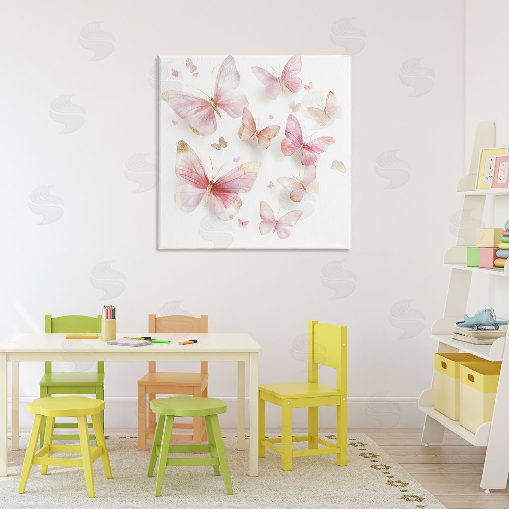 Creative Studio Pink & Gold Butterfly Rabble Stretched Canvas Wall Art Print in Room