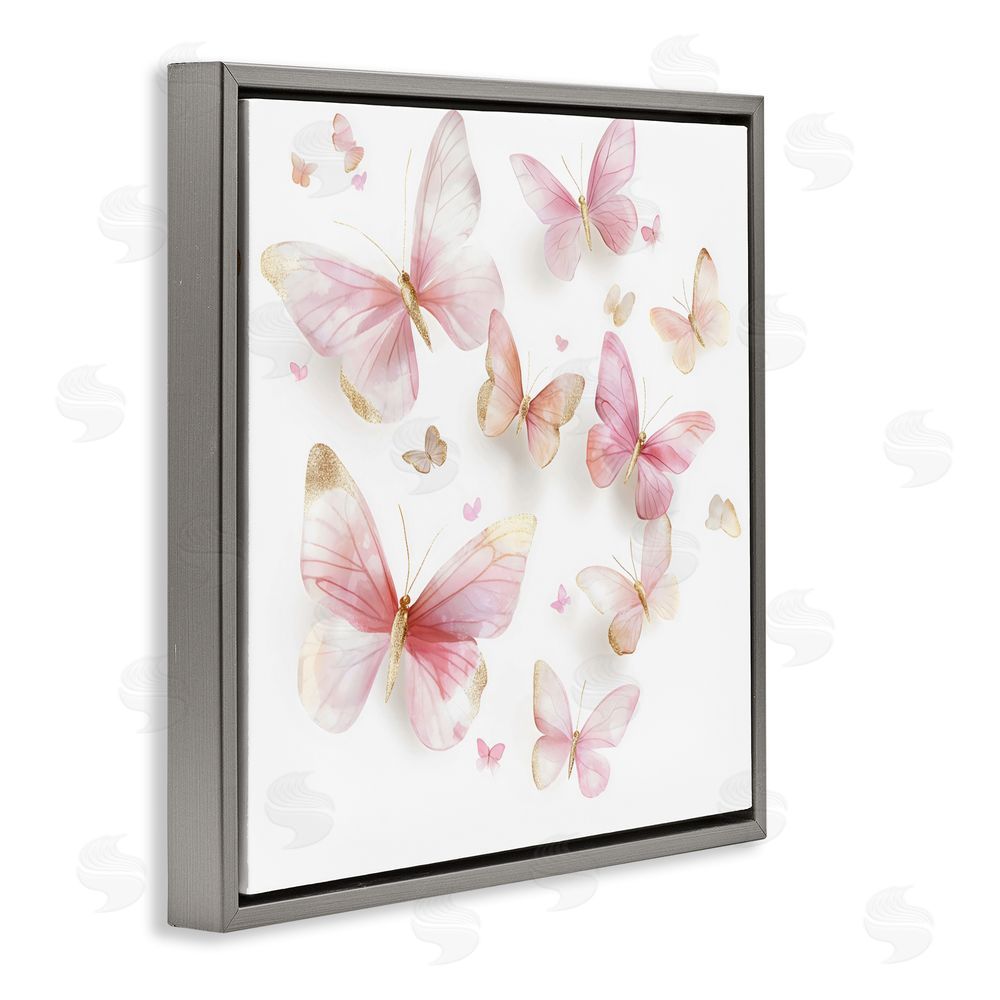 Creative Studio Pink & Gold Butterfly Rabble Gray Floating Frame Canvas Wall Art Print