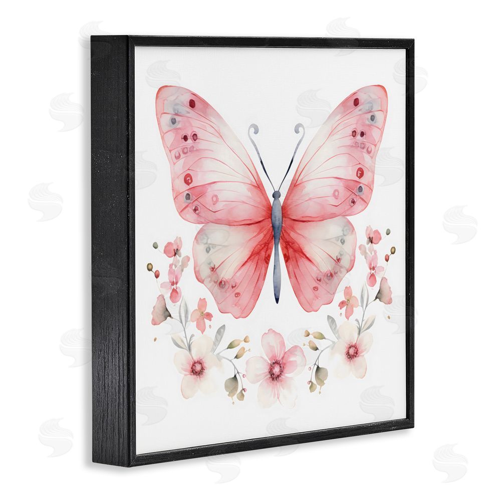 Creative Studio Pink Symmetrical Butterfly Florals Black Framed Giclee Wall Art Print