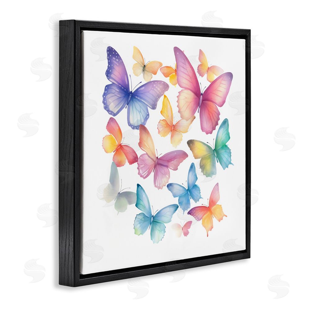 Creative Studio Rainbow Butterflies Rabble Black Floating Frame Canvas Wall Art Print