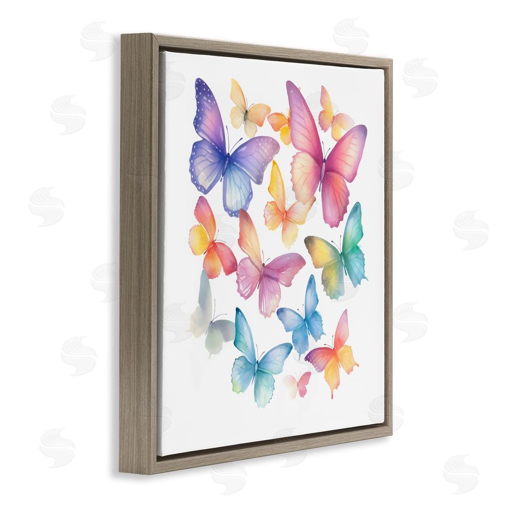 Creative Studio Rainbow Butterflies Rabble Brown Floating Frame Canvas Wall Art Print