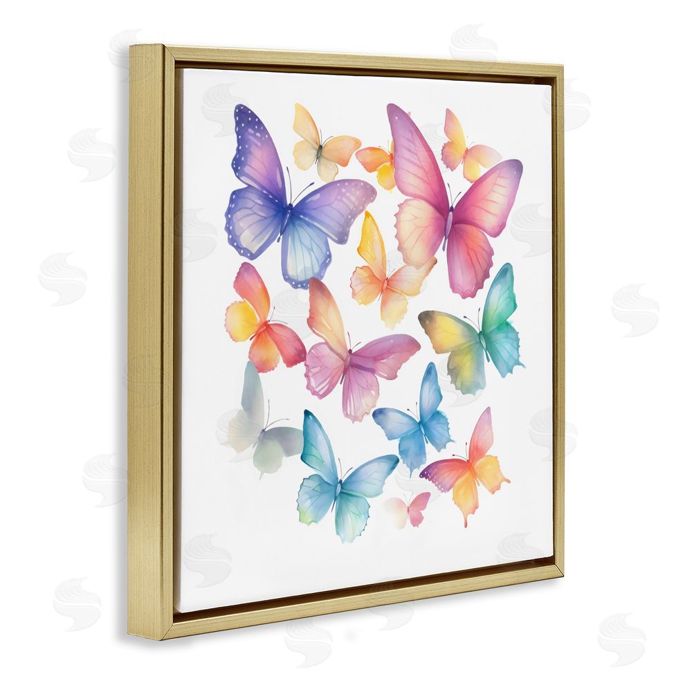 Creative Studio Rainbow Butterflies Rabble Gold Floating Frame Canvas Wall Art Print