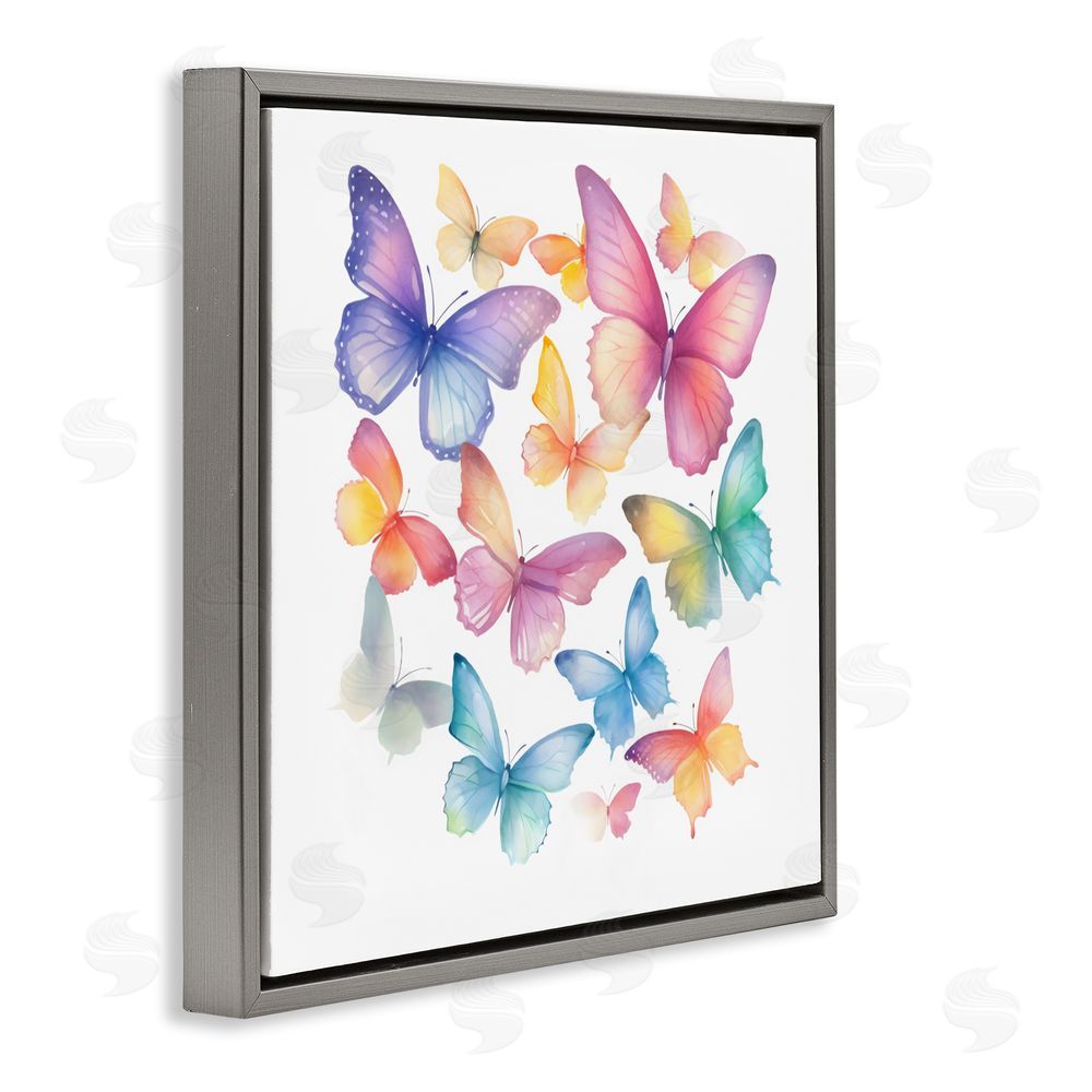 Creative Studio Rainbow Butterflies Rabble Gray Floating Frame Canvas Wall Art Print