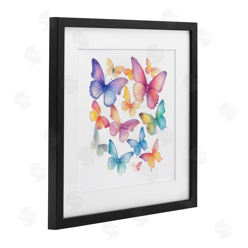 Creative Studio Rainbow Butterflies Rabble Black Framed Print Under Glass Wall Art